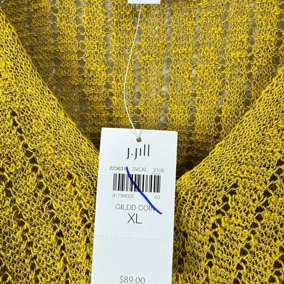 NWT J Jill Size XL Textured Gilded Coin Open Stitch Knit Sweater Mustard Boho - Picture 3 of 6